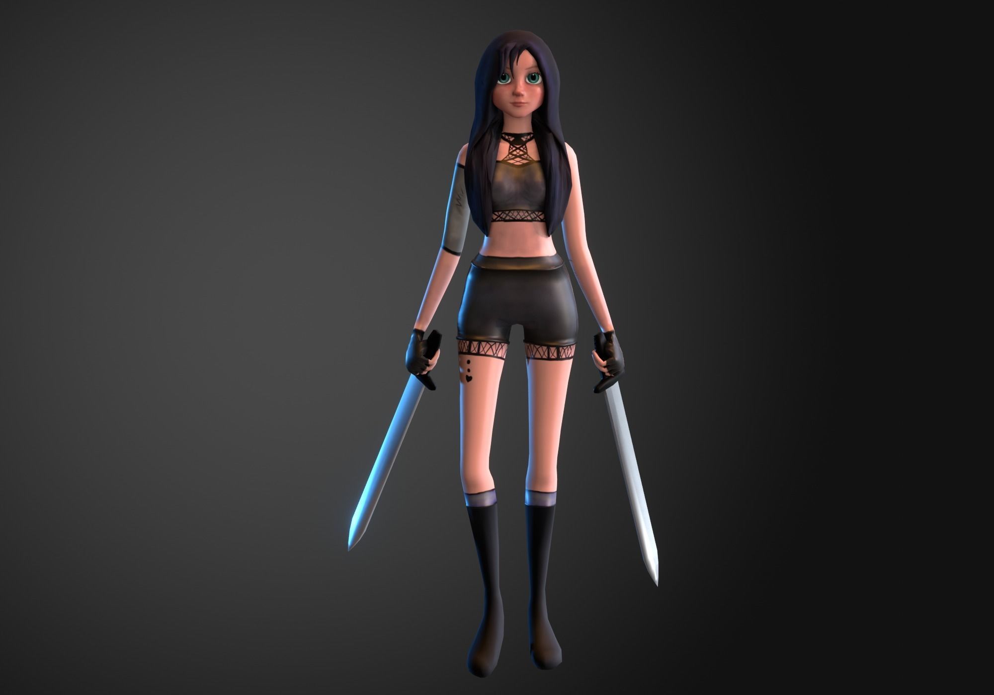 woman fighter rigged low poly Low-poly 3D model_2