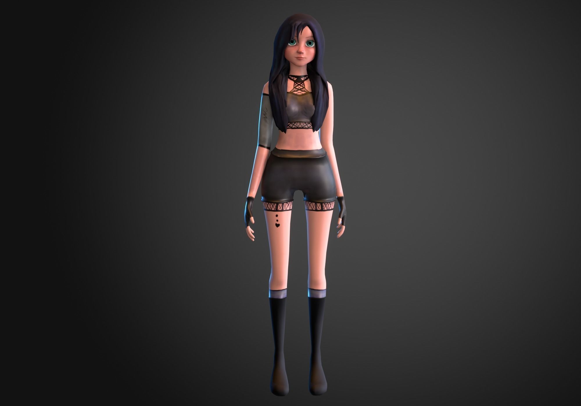 woman fighter rigged low poly Low-poly 3D model_1