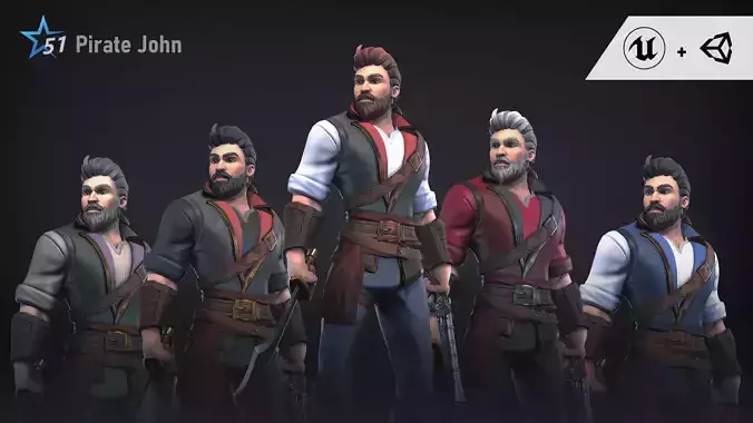 Pirate John 2 - Game Ready Low-poly 3D model Low-poly 3D model