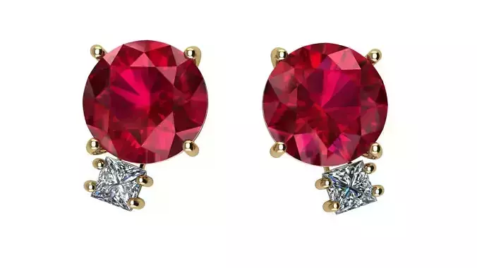 Earrings with Round and Princess Cut Gems