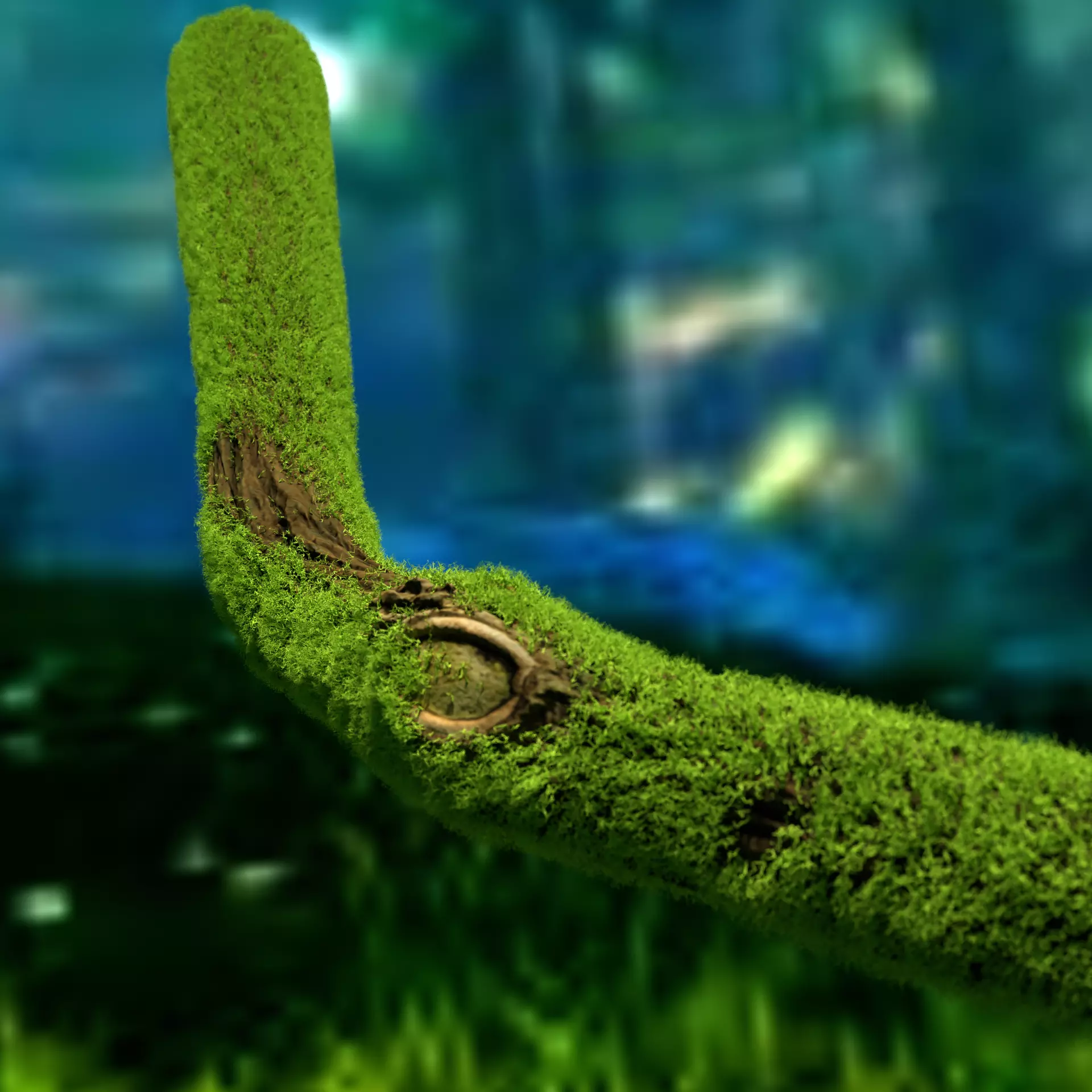 tree branch with moss 3D model_0