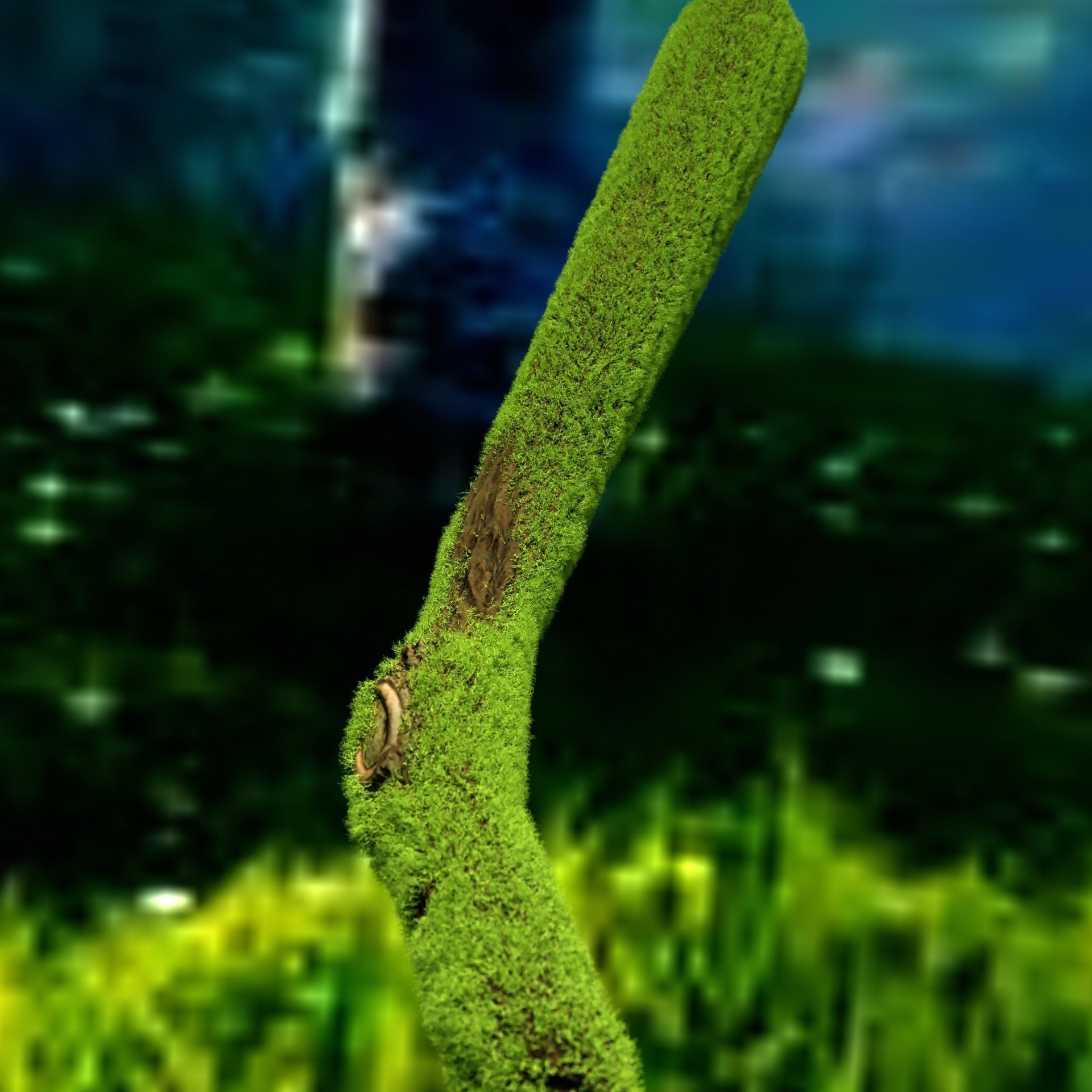 tree branch with moss 3D model_1