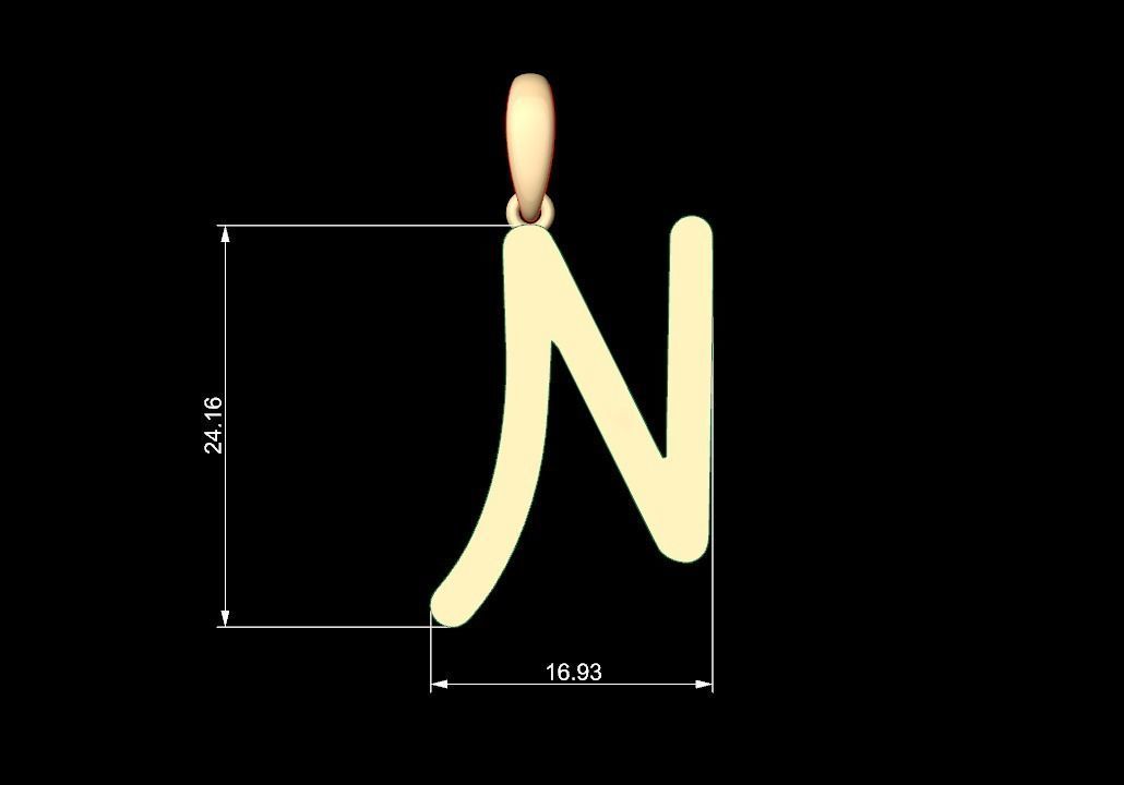 Initial Letters Pendant Hakubo N 3D print model_5