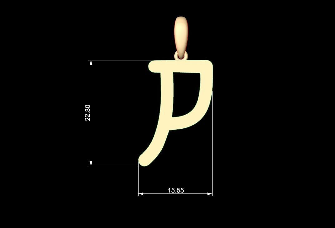 Initial Letters Pendant Hakubo P 3D print model_4