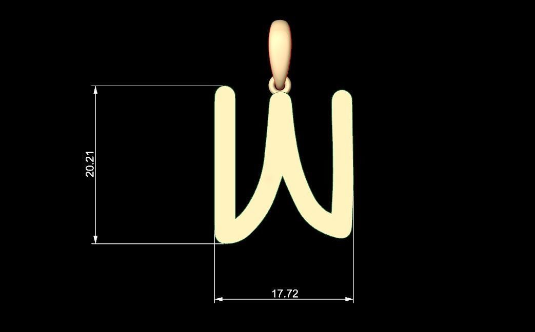 Initial Letters Pendant Hakubo W 3D print model_5