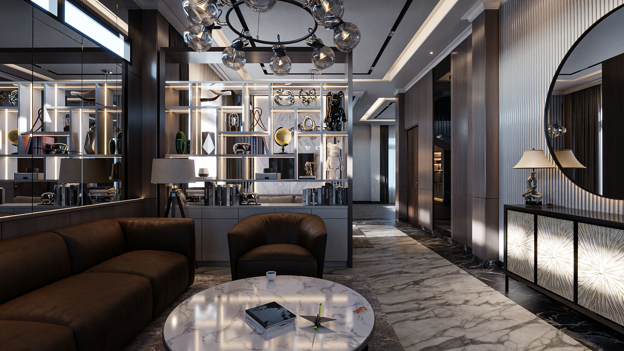 Living Room and Kitchen with Dinning Set Low-poly 3D model_2