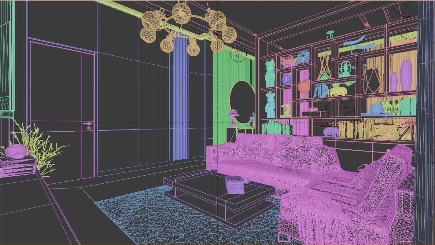 Living Room and Kitchen with Dinning Set Low-poly 3D model_6