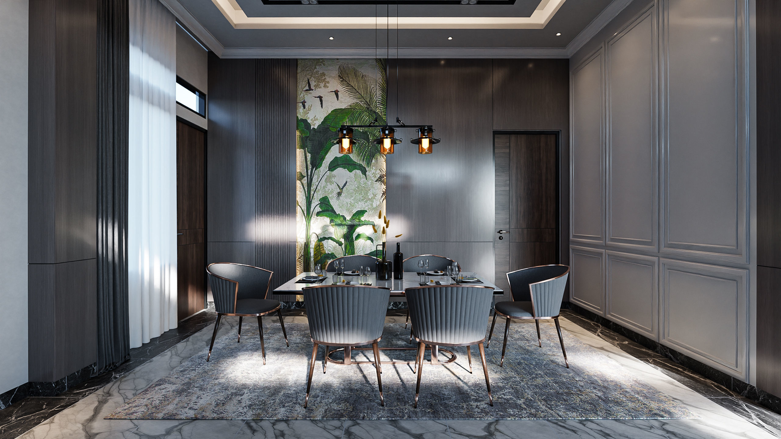 Living Room and Kitchen with Dinning Set Low-poly 3D model_3