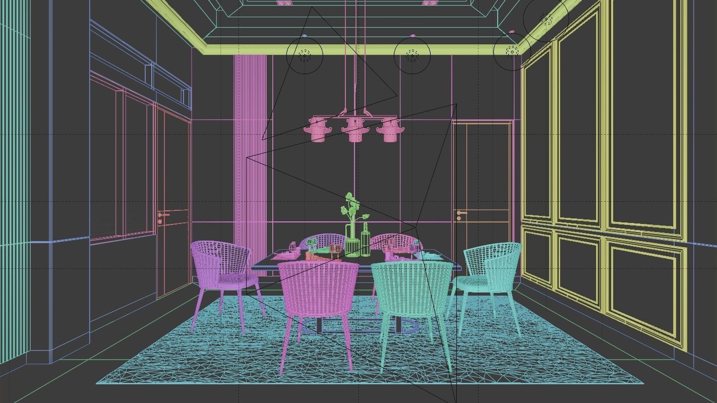 Living Room and Kitchen with Dinning Set Low-poly 3D model_9