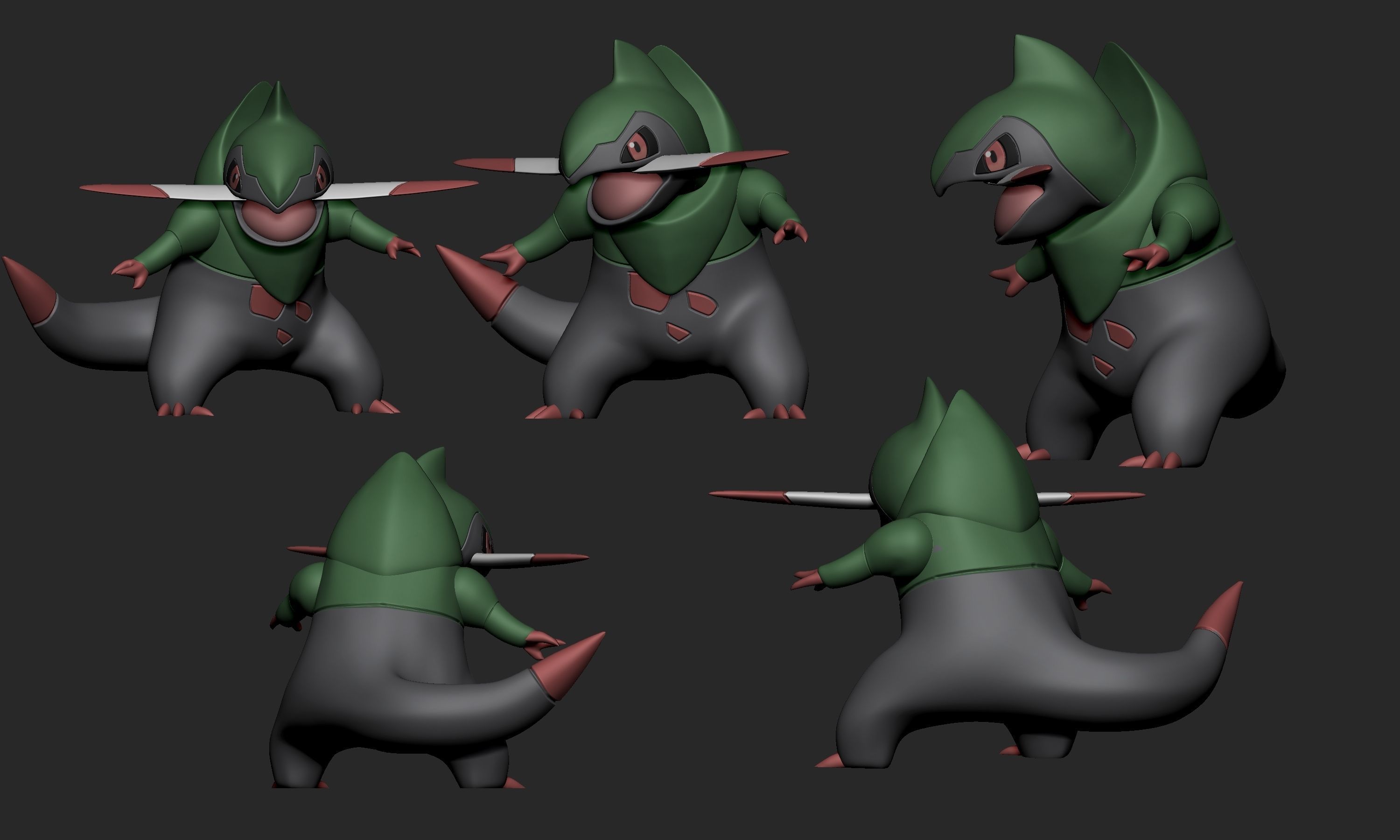 Pokemon - Axew Fraxure and Haxorus with two different poses each 3D print model_6