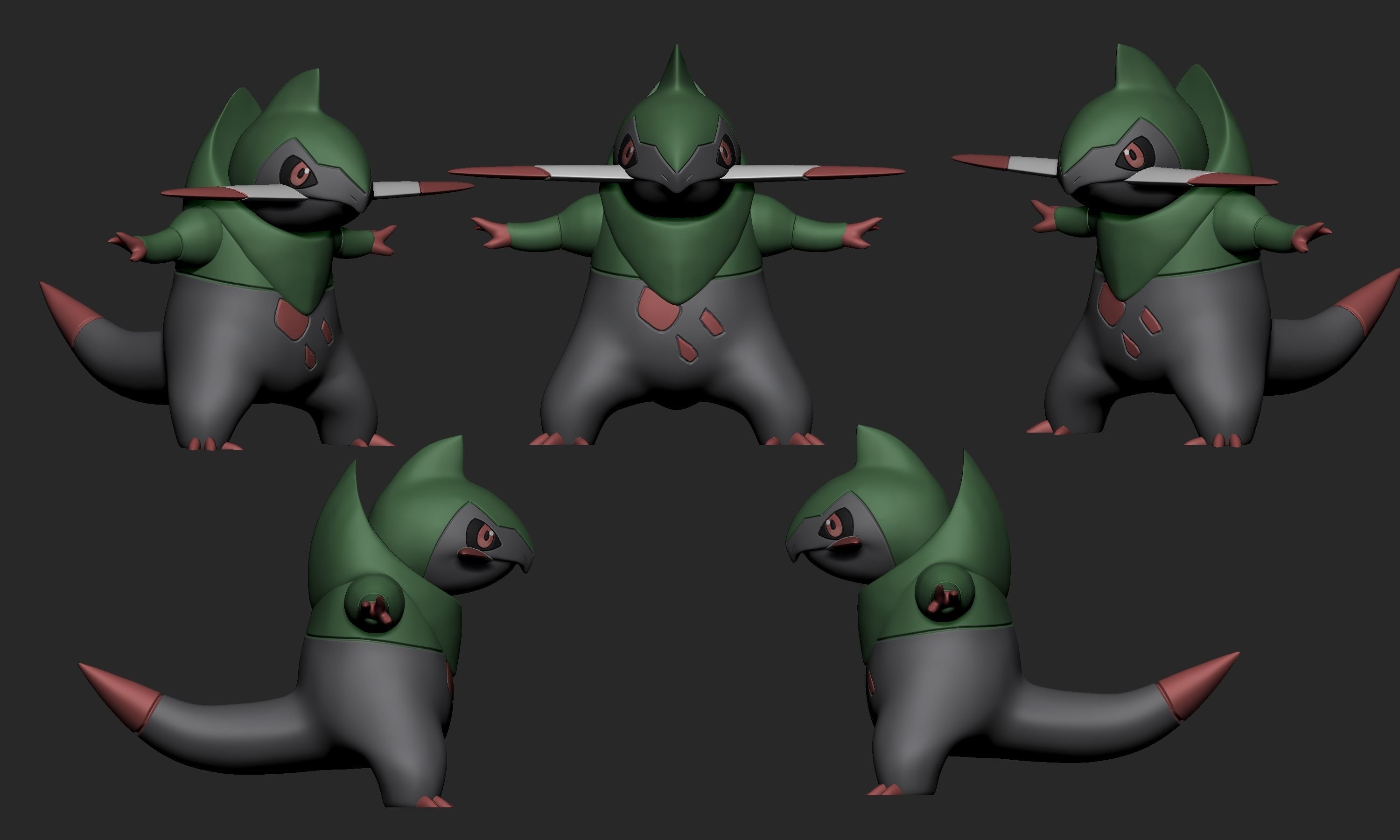 Pokemon - Axew Fraxure and Haxorus with two different poses each 3D print model_7