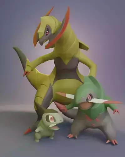 Pokemon - Axew Fraxure and Haxorus with two different poses each 3D print model