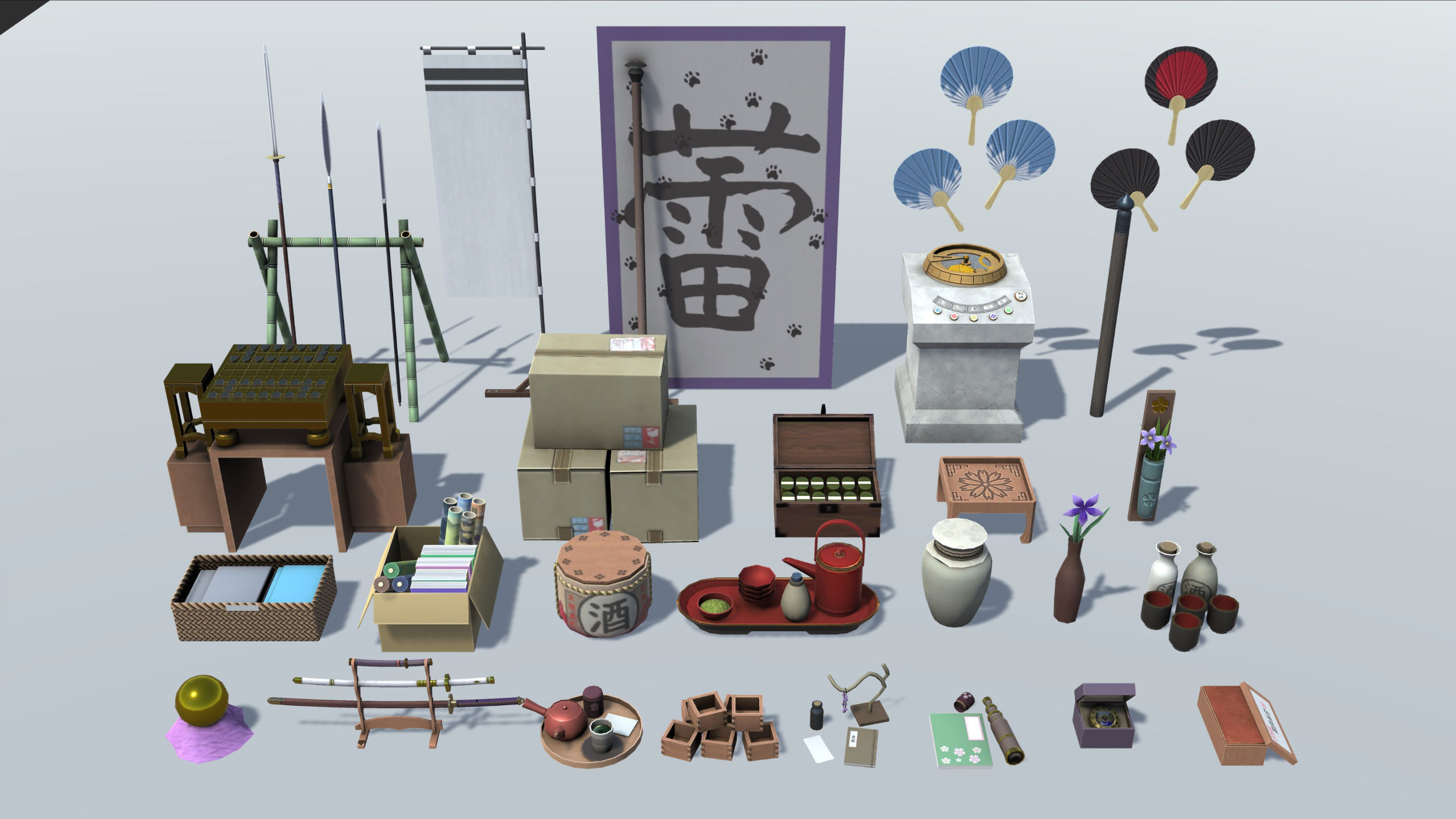 Japanese Furniture Set Low-poly 3D model_1