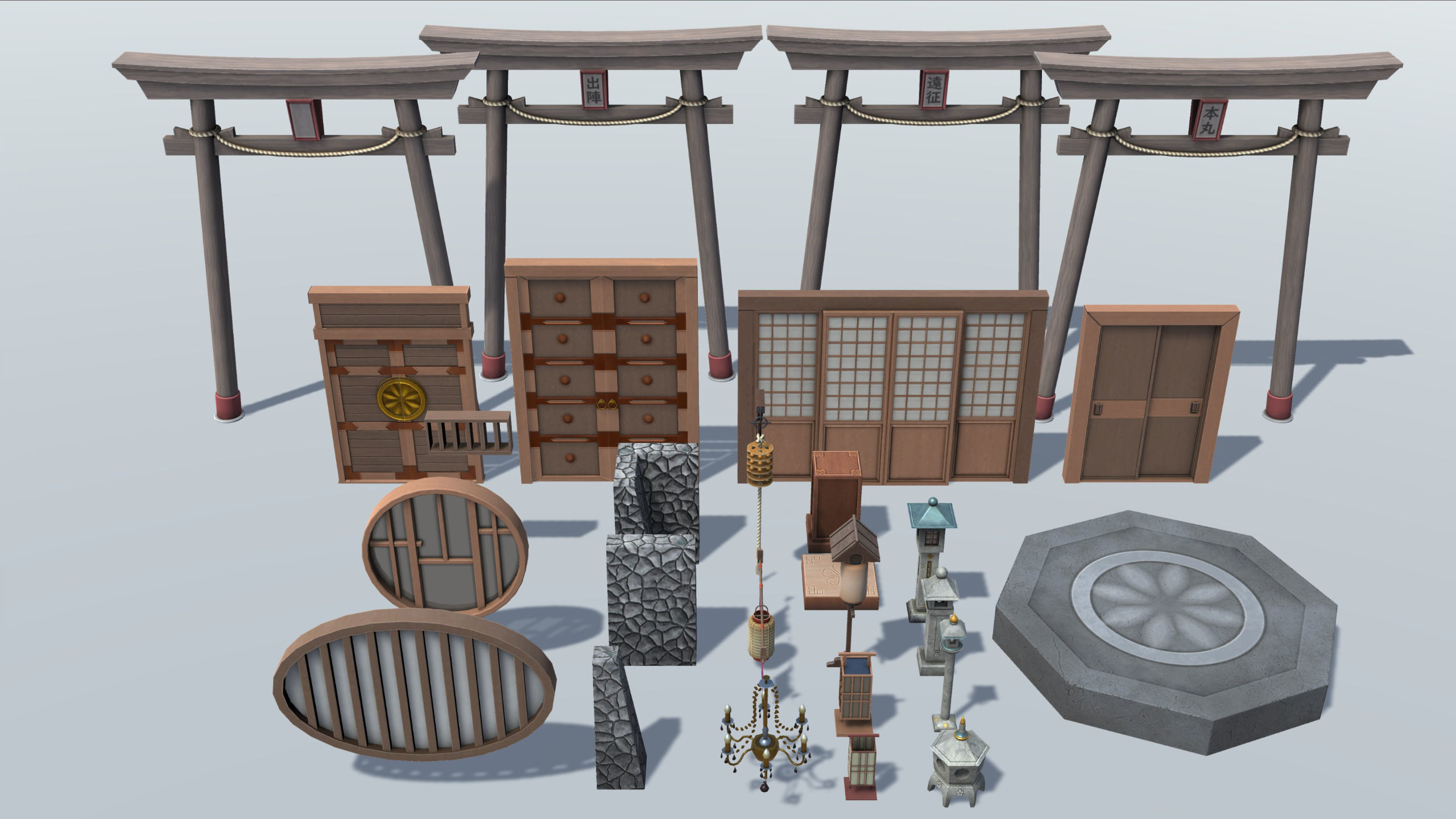 Japanese Furniture Set Low-poly 3D model_3