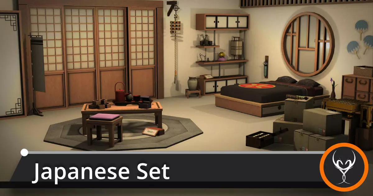 Japanese Furniture Set Low-poly 3D model_0