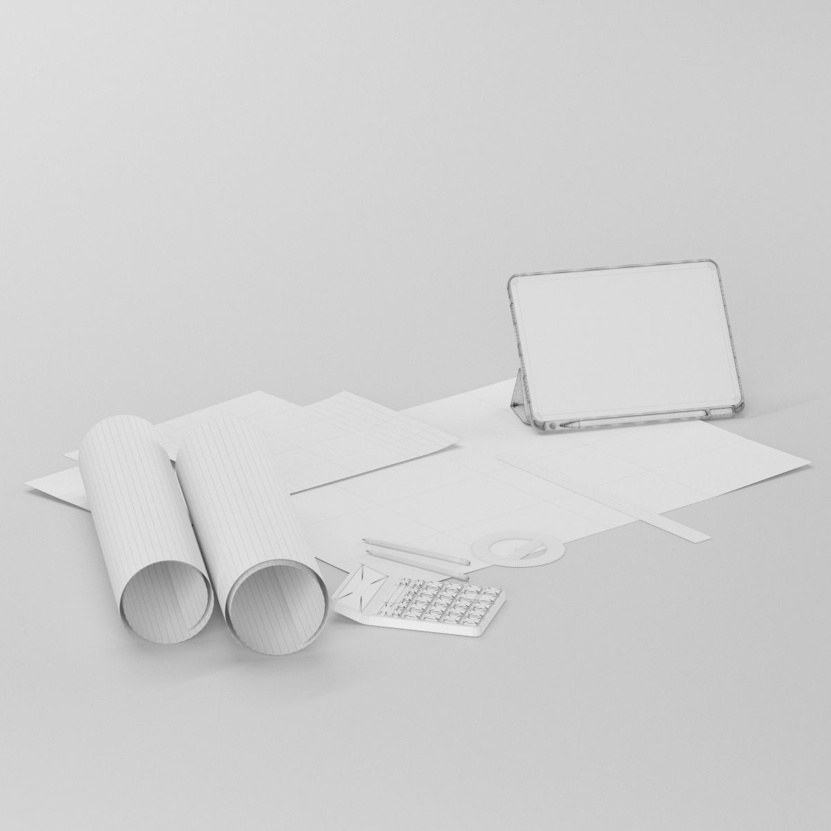 Draftsman architect set desktop filling 3D model_5