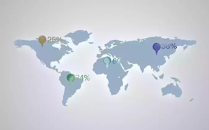 World Map Chart with markers Low-poly 3D model