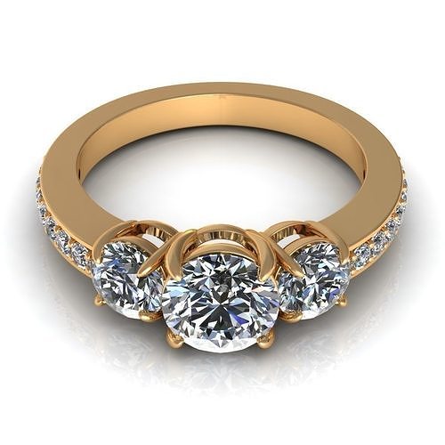 Jam Three Stone Diamond Ring 3D print model