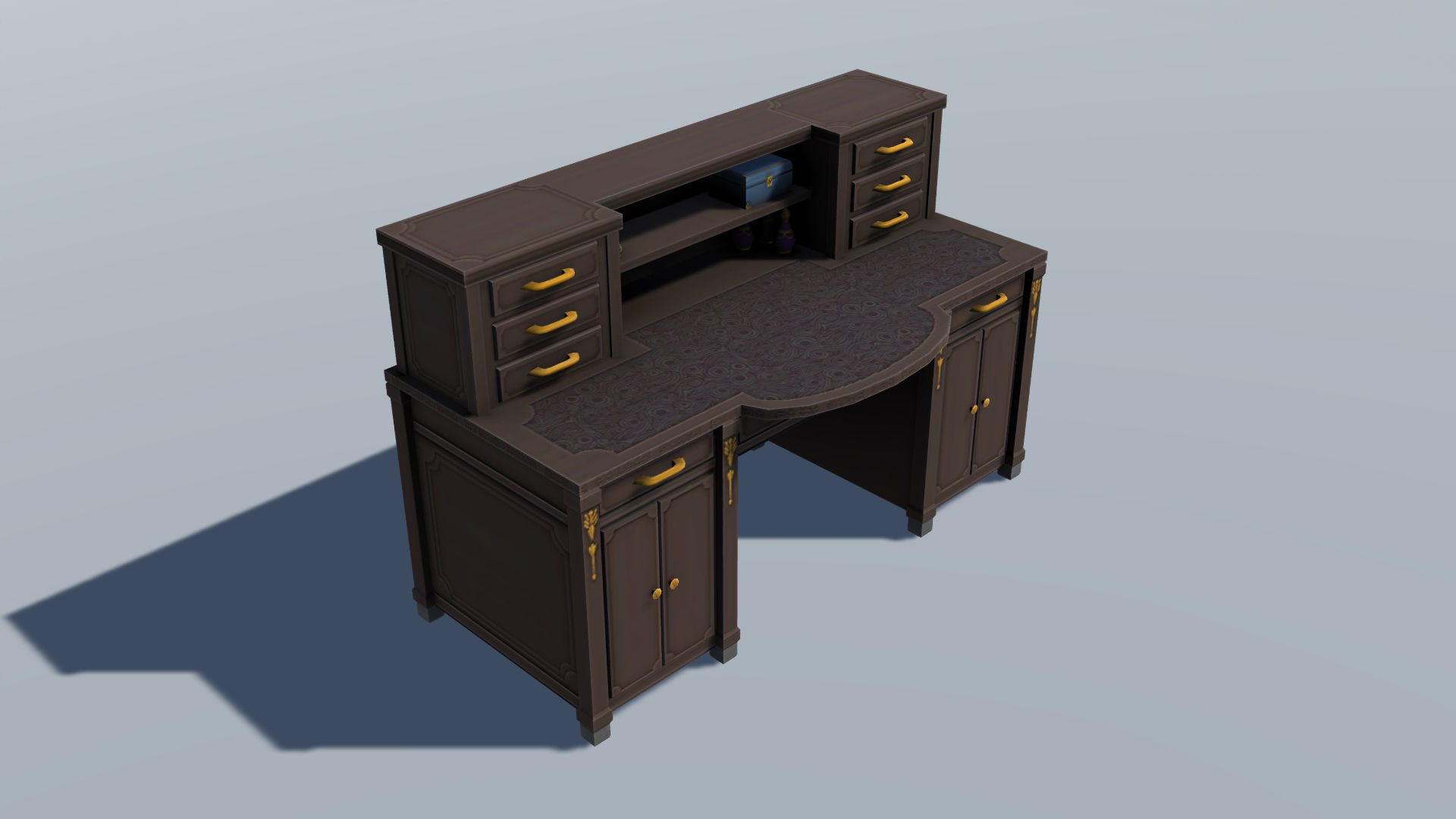 Bedroom Set B wooden cabinet with gold details Low-poly 3D model_4