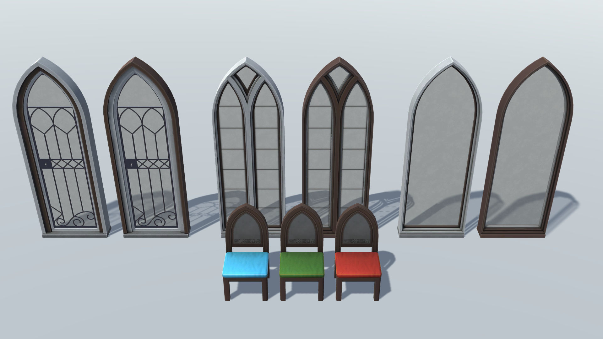 Bedroom Set B wooden cabinet with gold details Low-poly 3D model_2