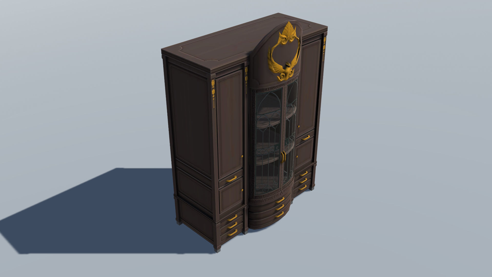 Bedroom Set B wooden cabinet with gold details Low-poly 3D model_5