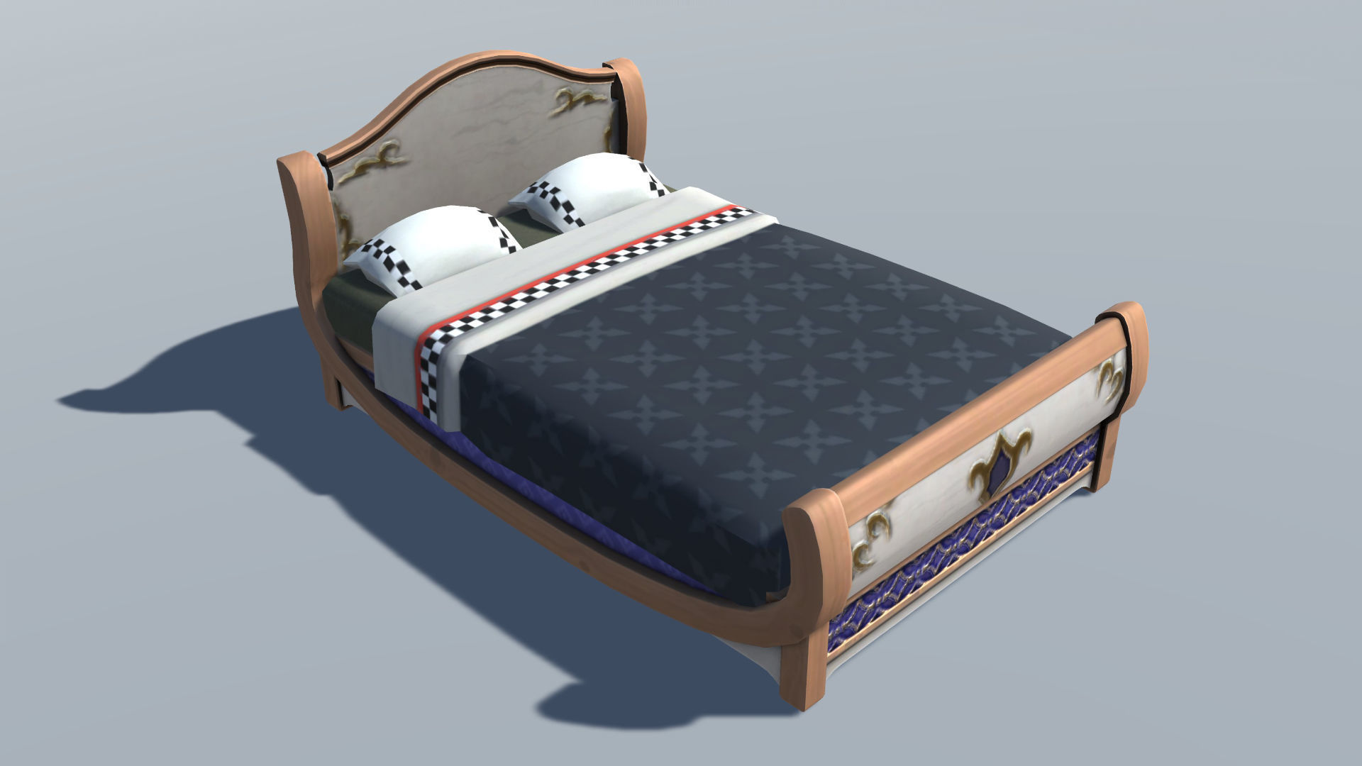 Bedroom Set C ornate door Low-poly 3D model_3