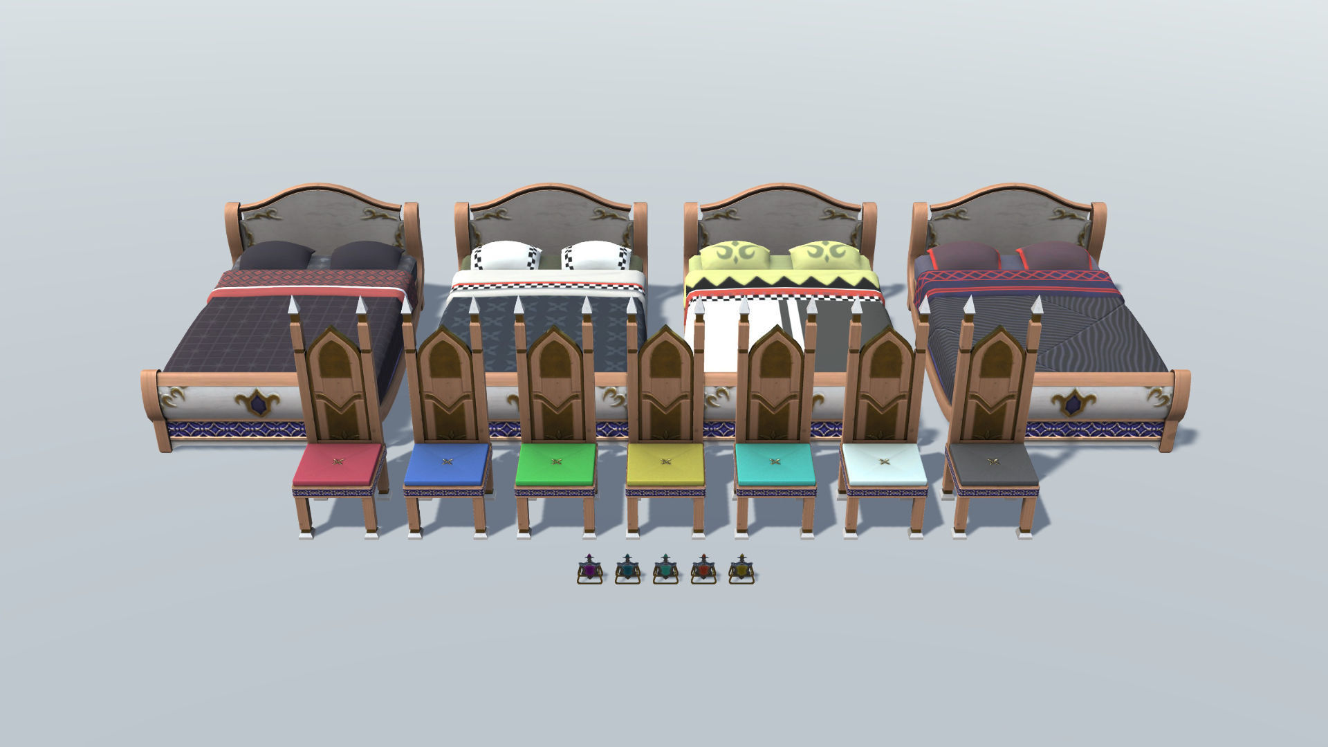 Bedroom Set C ornate door Low-poly 3D model_2