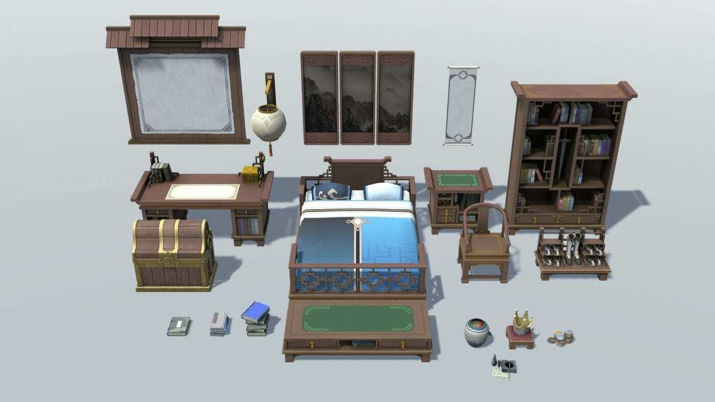 Bedroom Set D desk Low-poly 3D model_1