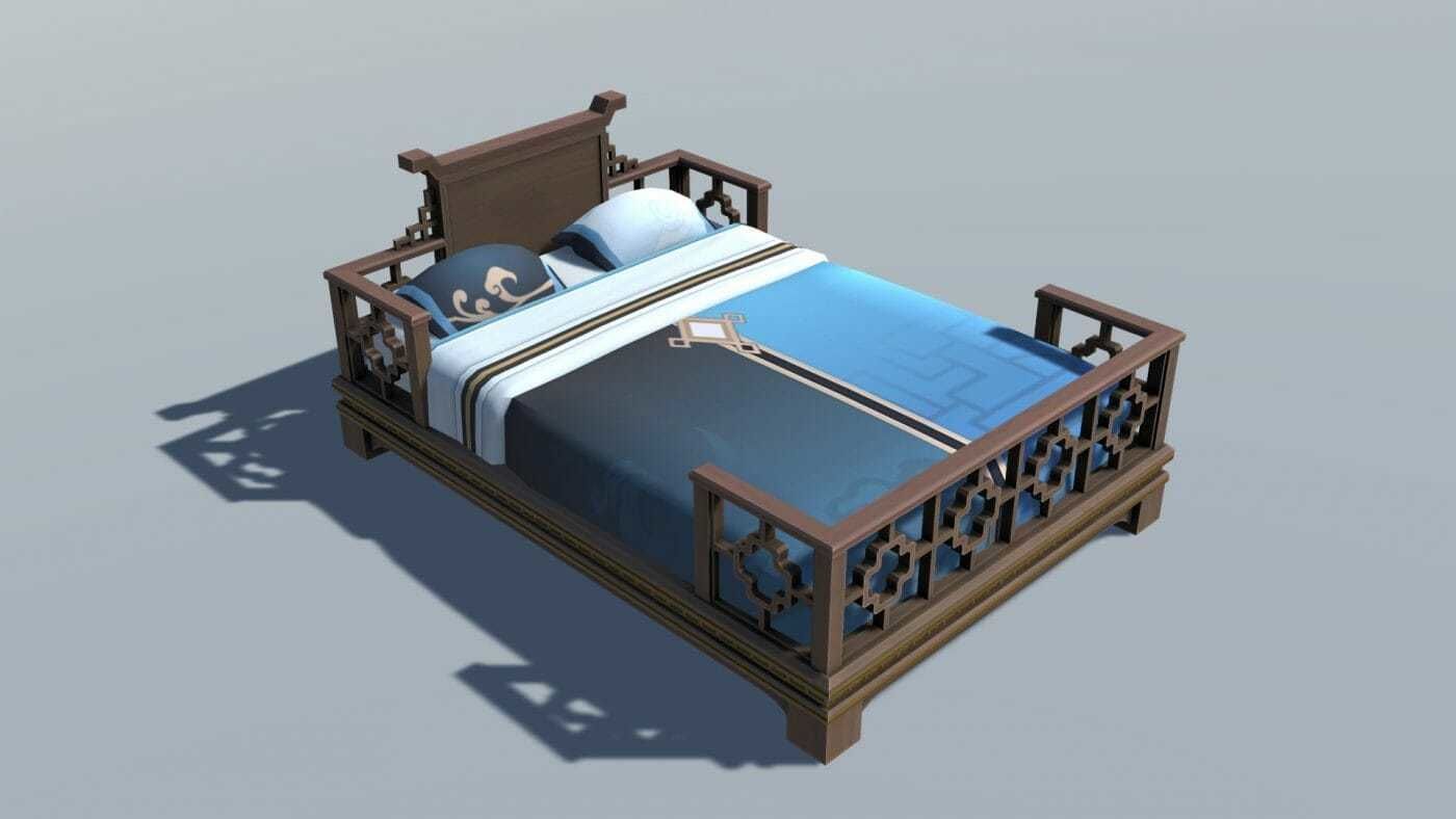 Bedroom Set D desk Low-poly 3D model_4