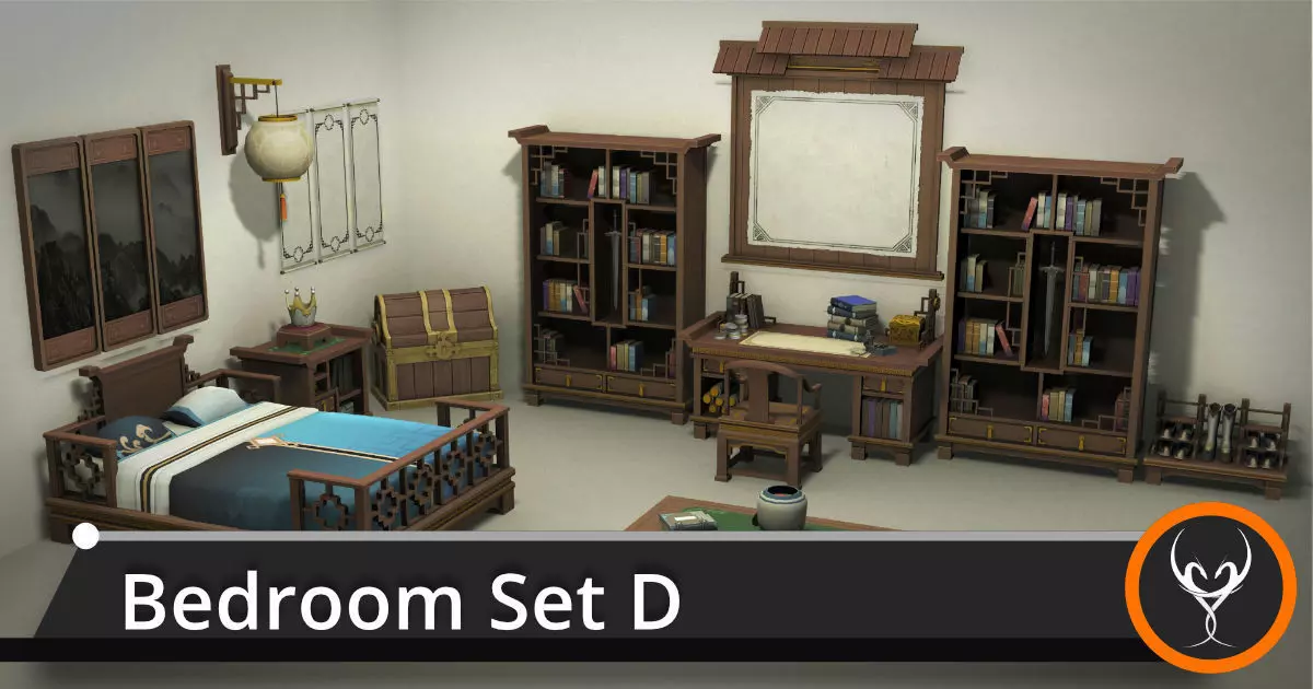 Bedroom Set D desk Low-poly 3D model_0