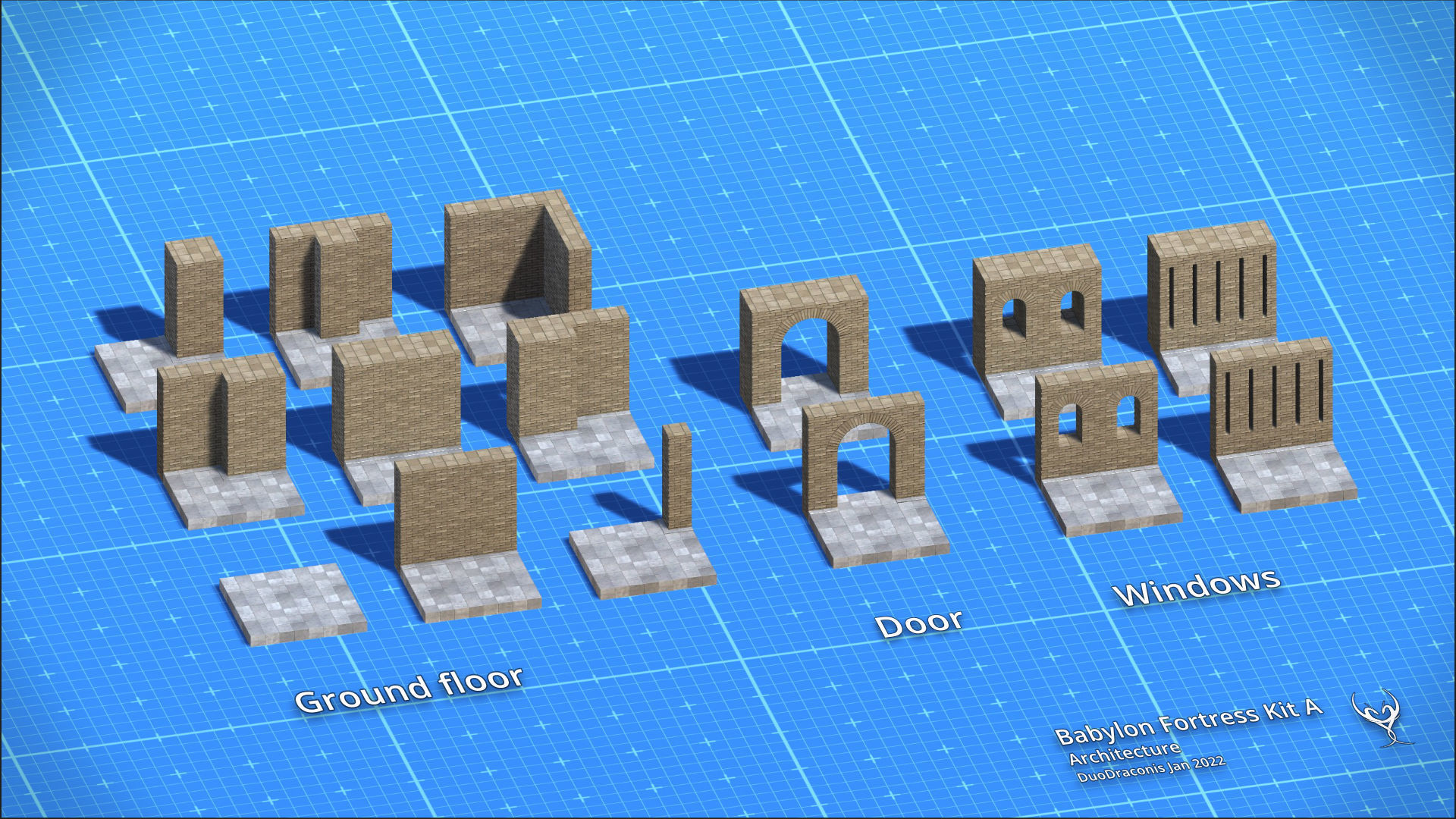 Babylon Fortress Kit A Architecture Low-poly 3D model_6