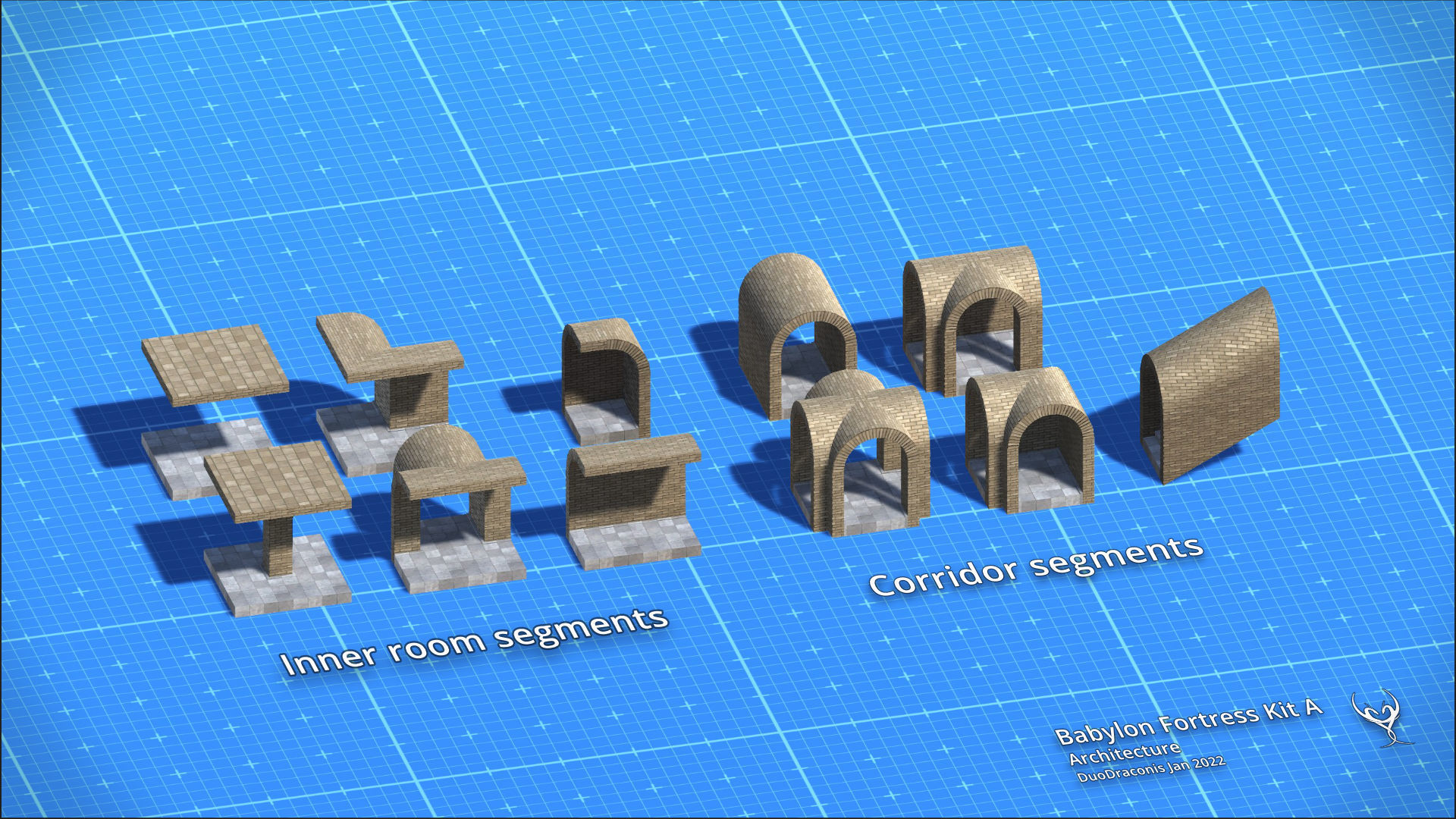 Babylon Fortress Kit A Architecture Low-poly 3D model_8