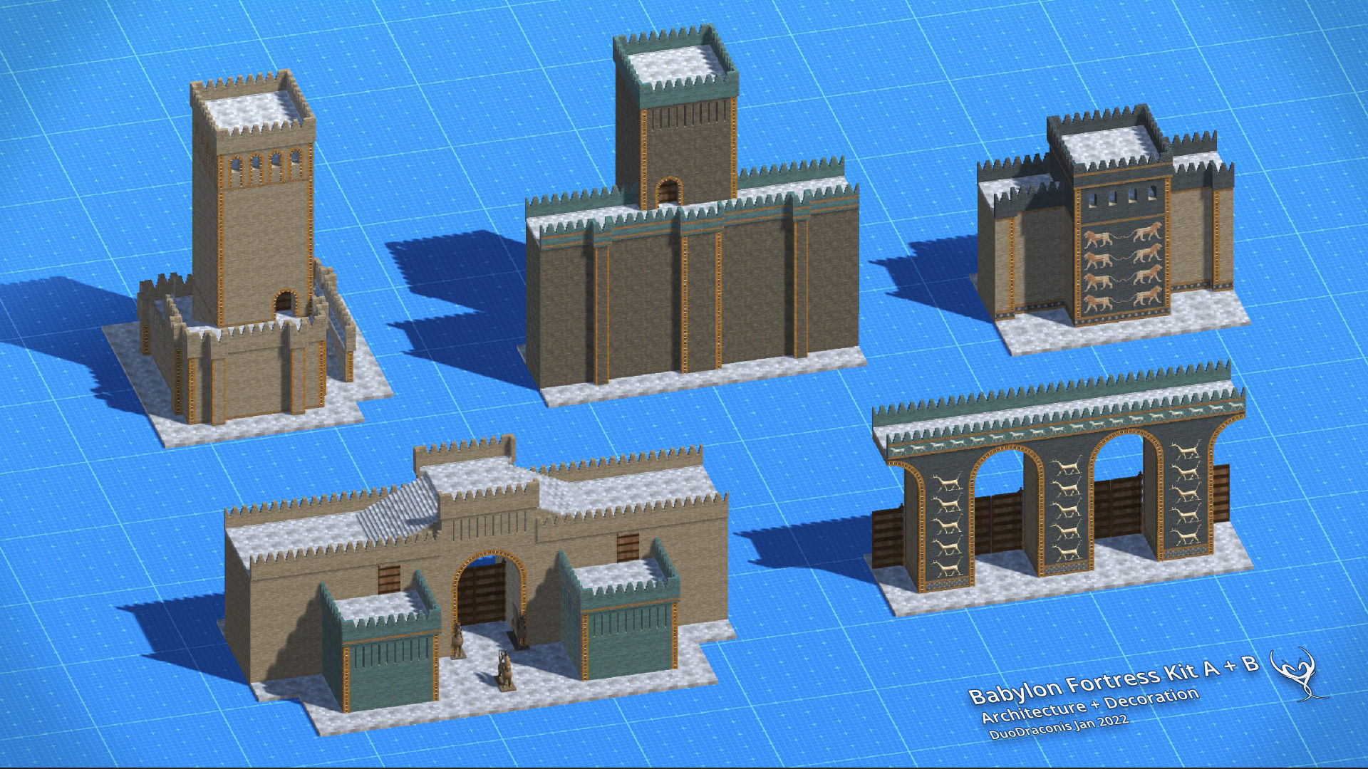 Babylon Fortress Kit A Architecture Low-poly 3D model_4