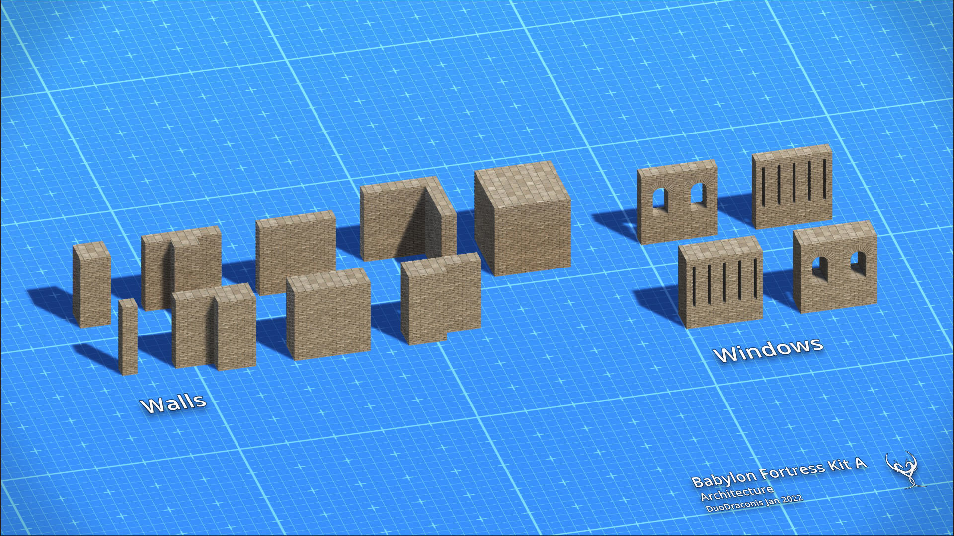Babylon Fortress Kit A Architecture Low-poly 3D model_10