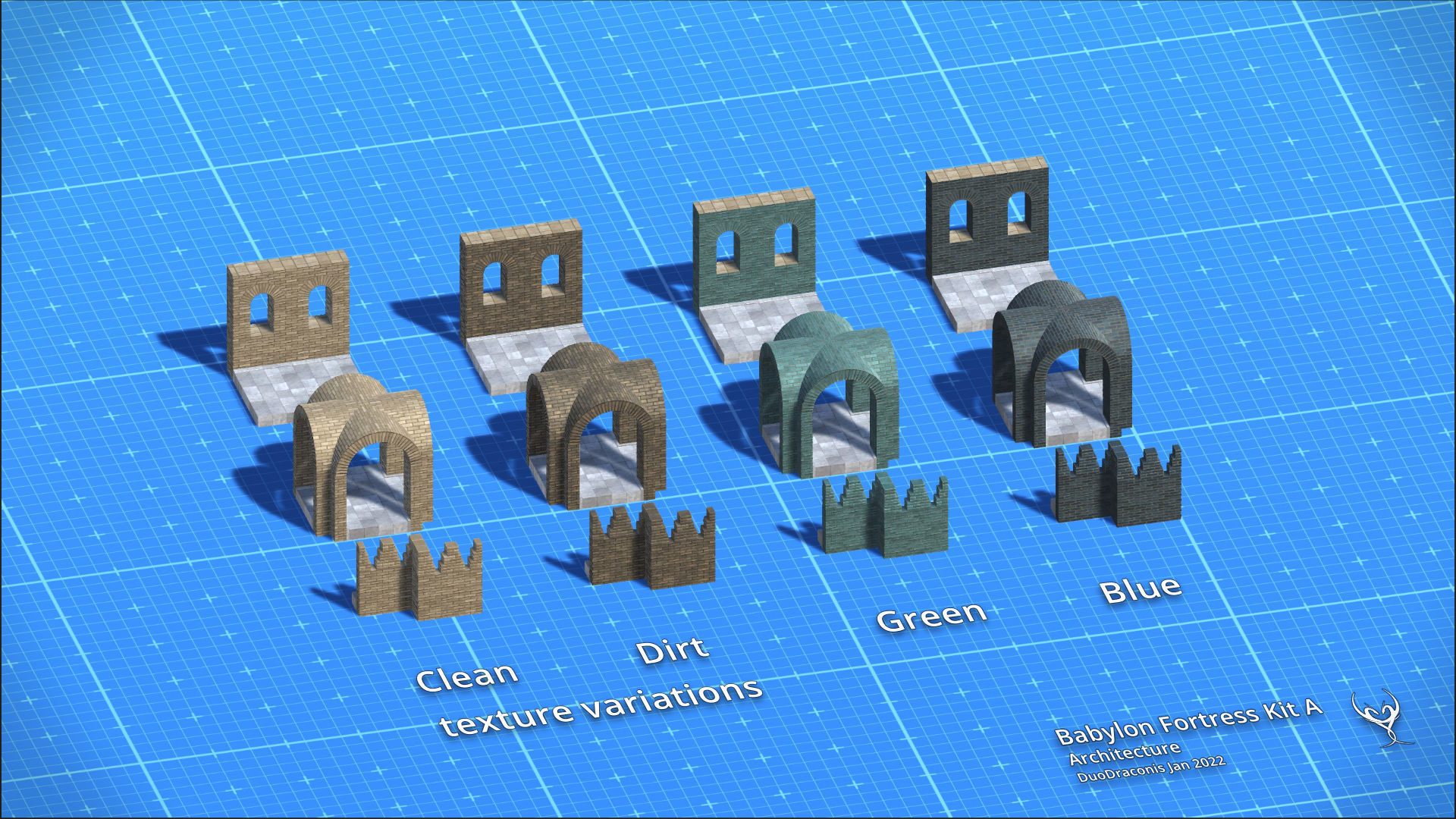Babylon Fortress Kit A Architecture Low-poly 3D model_11