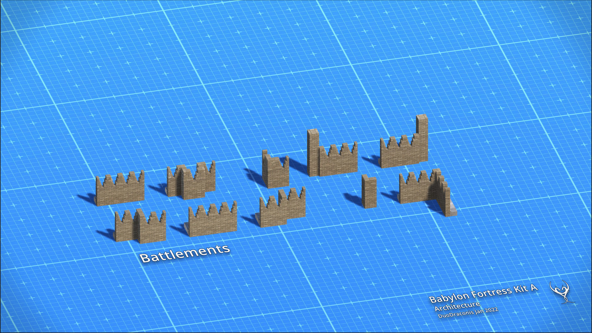 Babylon Fortress Kit A Architecture Low-poly 3D model_9