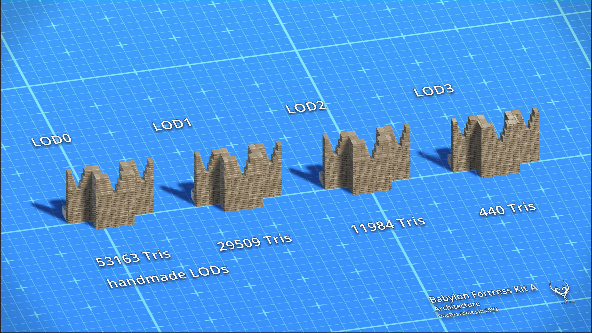 Babylon Fortress Kit A Architecture Low-poly 3D model_5