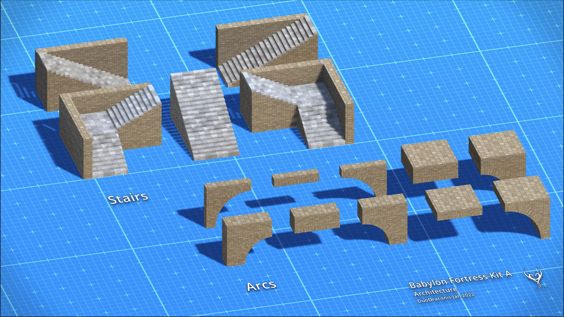 Babylon Fortress Kit A Architecture Low-poly 3D model_7