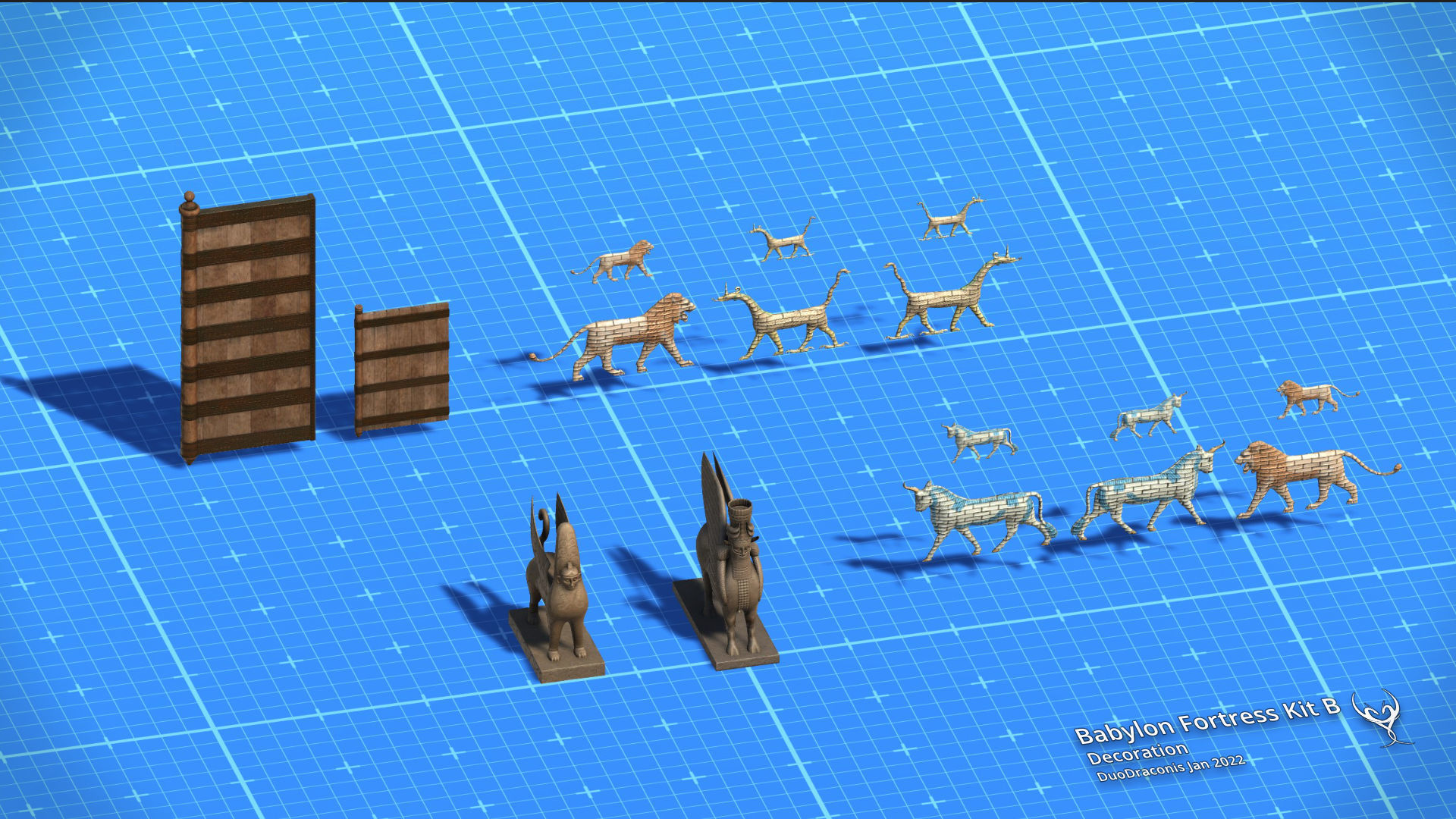 Babylon Fortress Kit B Decoration Low-poly 3D model_6