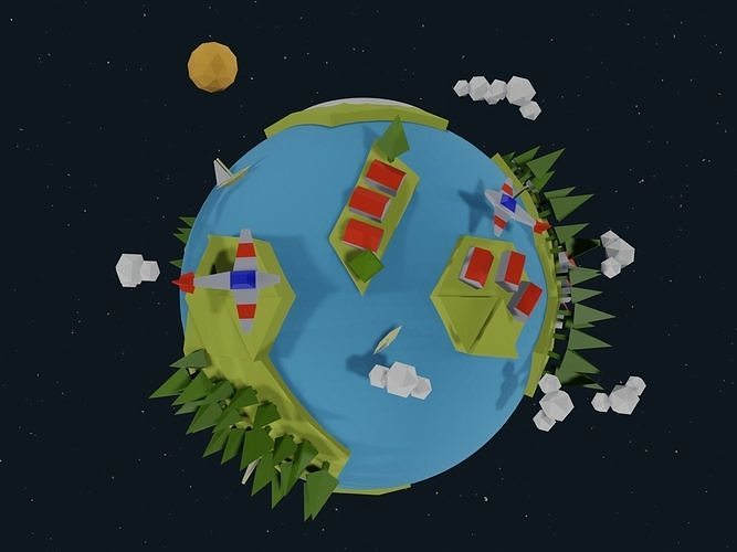 Animated Low Poly Earth Planet Low-poly 3D model