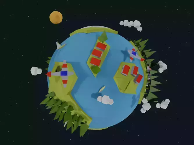 Animated Low Poly Earth Planet