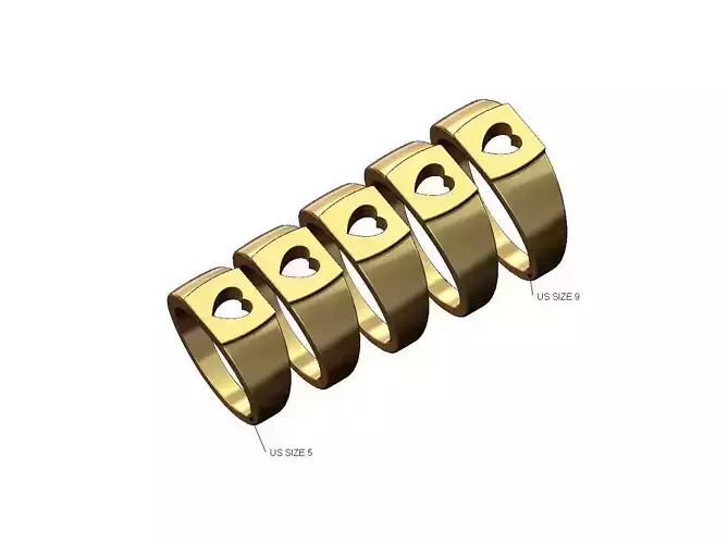 Small square heart engraving signet ring US sizes 5to9