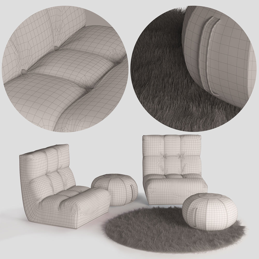 Armchair and Ottoman Pouf 3D model_4
