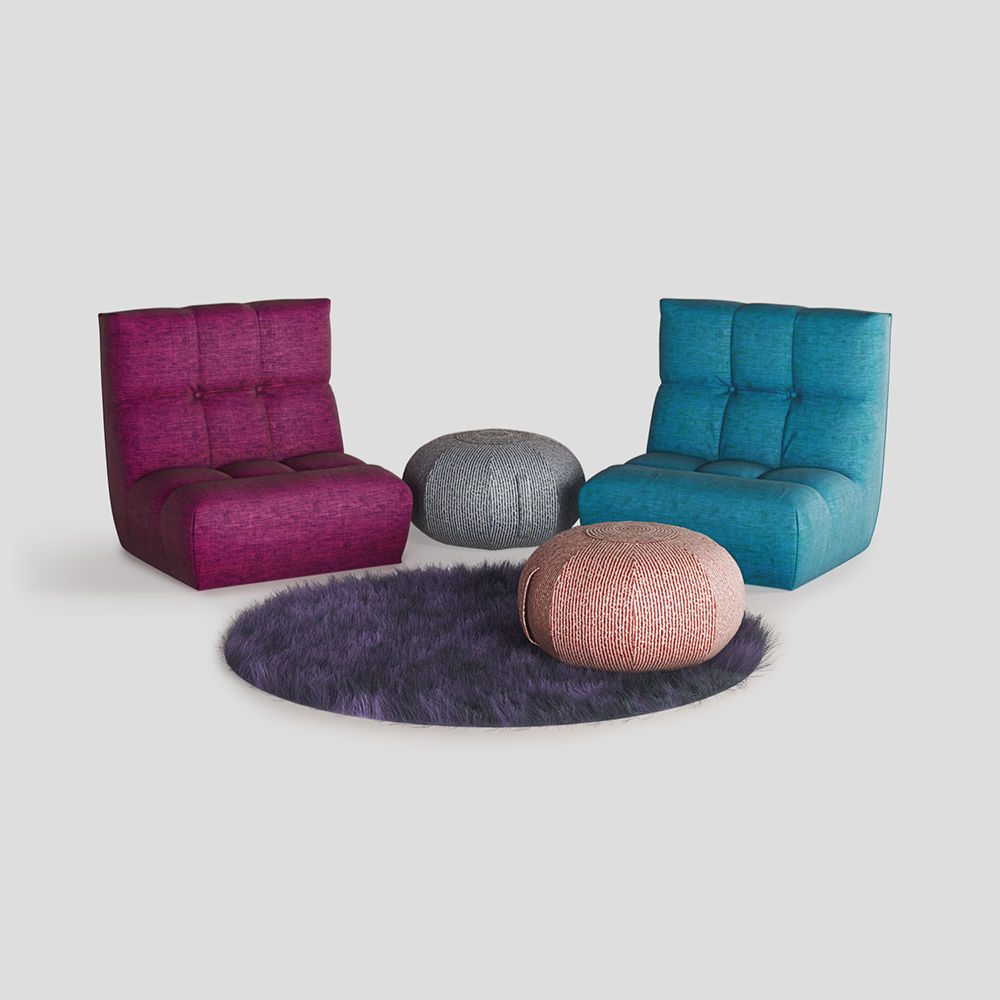 Armchair and Ottoman Pouf 3D model_1