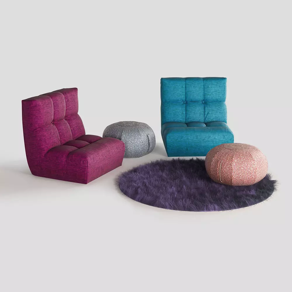 Armchair and Ottoman Pouf 3D model_0