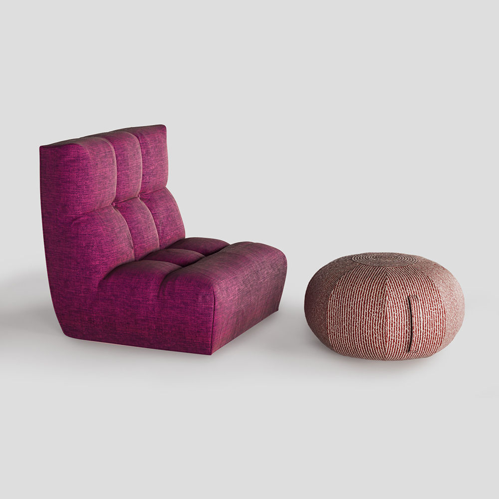 Armchair and Ottoman Pouf 3D model_2