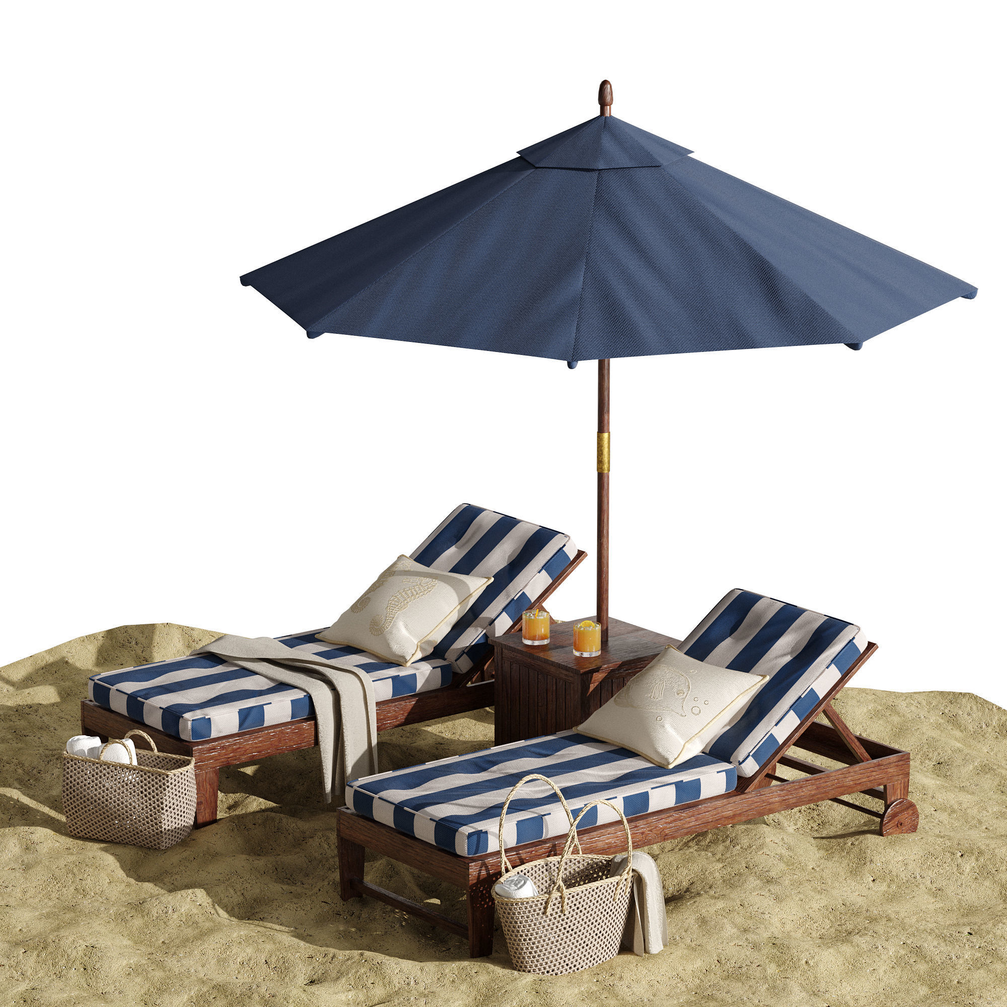 Beach umbrella and chaise longue set 7 3D model_3