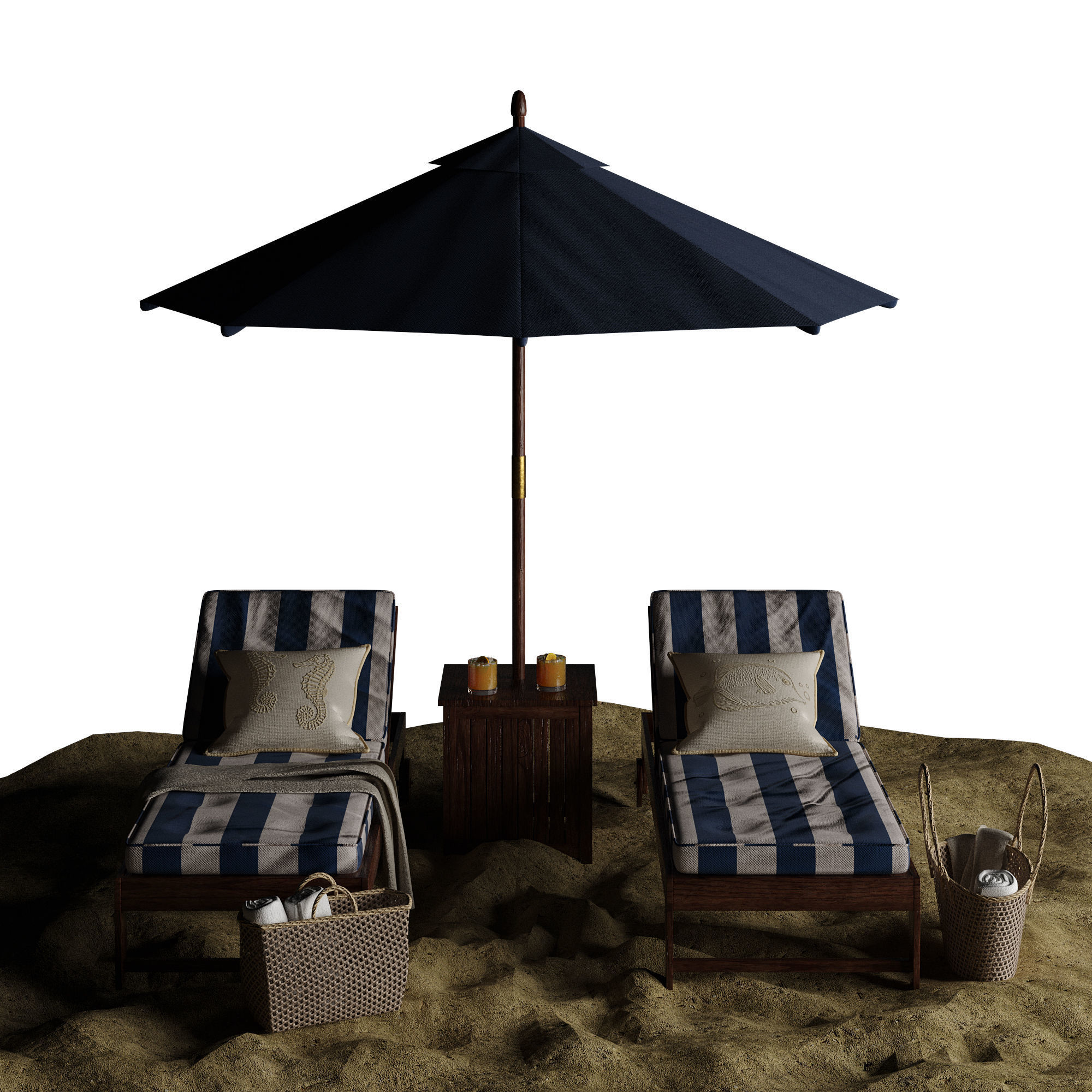 Beach umbrella and chaise longue set 7 3D model_22