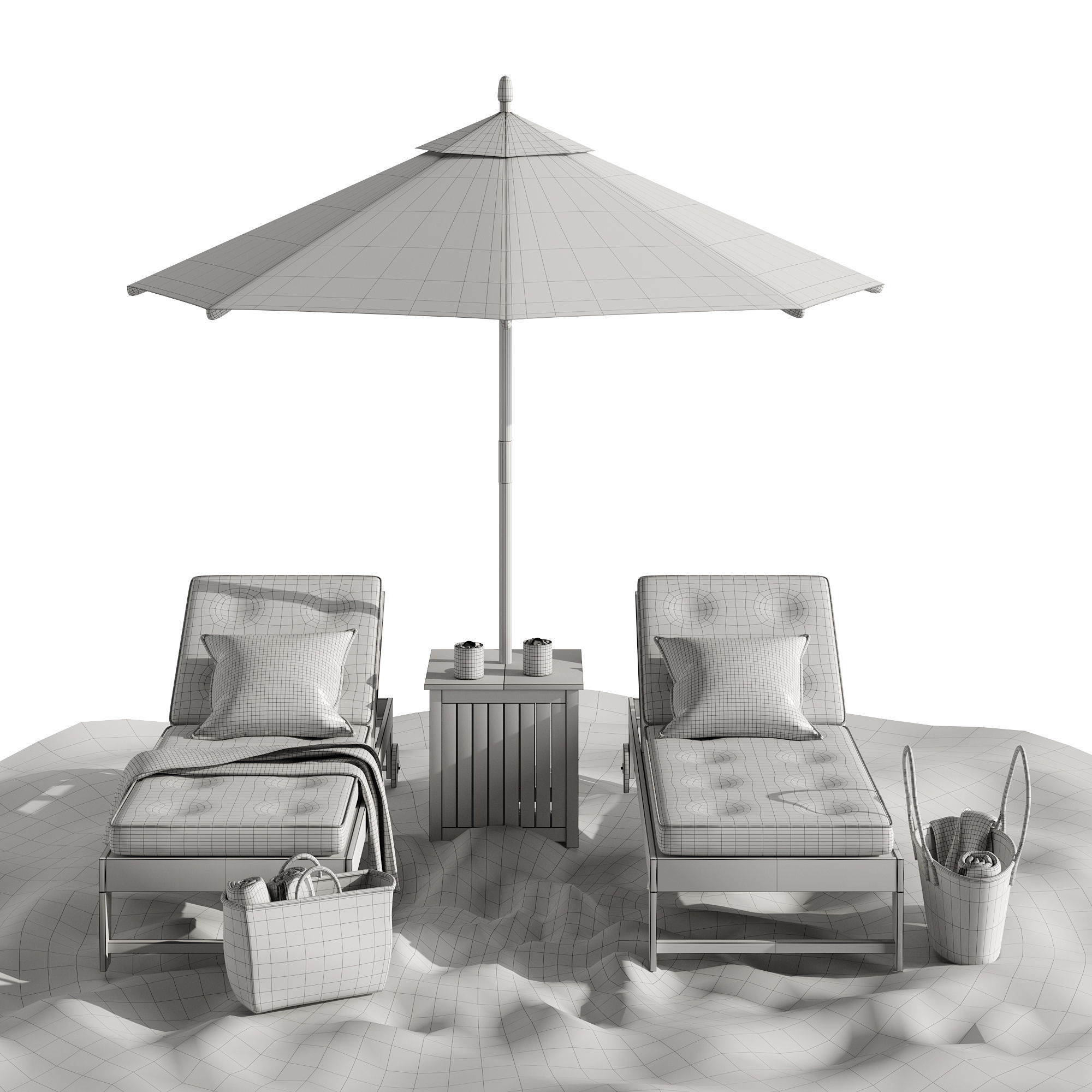Beach umbrella and chaise longue set 7 3D model_12