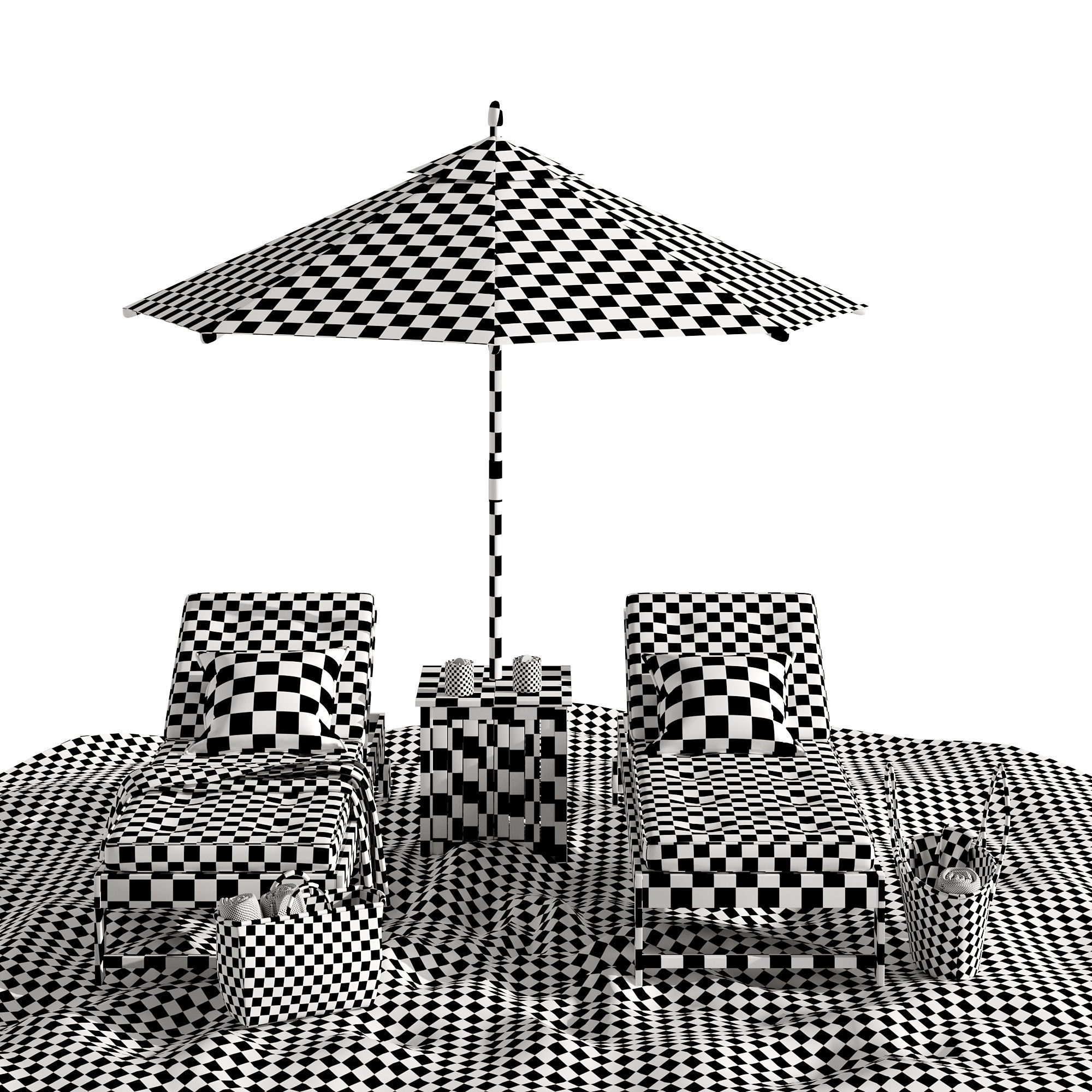 Beach umbrella and chaise longue set 7 3D model_13